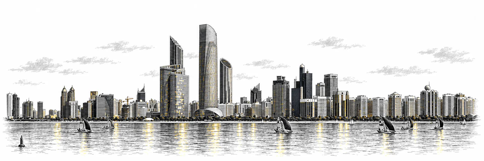 Stadtansicht von Abu Dhabi · Tuscheillustration nach Fotoreferenz