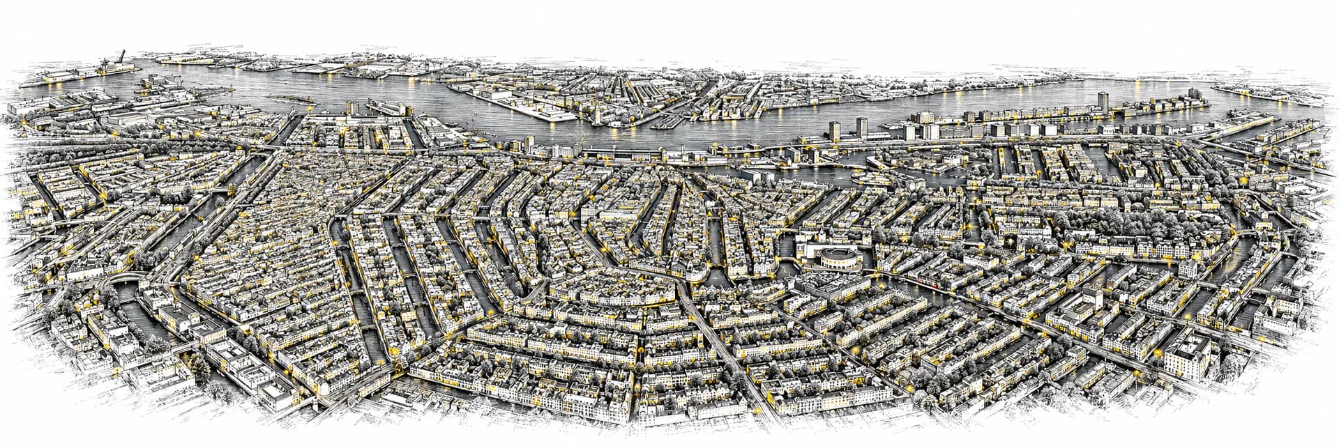 Stadtansicht von Amsterdam · Tuscheillustration nach Fotoreferenz