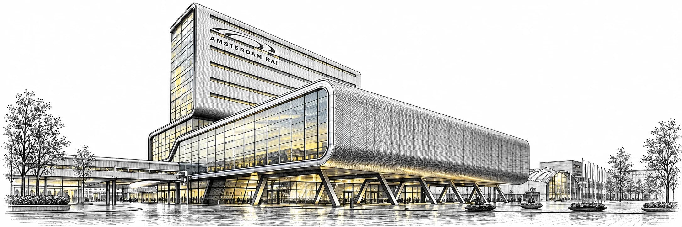 RAI Amsterdam with the Elicium · Ink illustration based on a photo reference