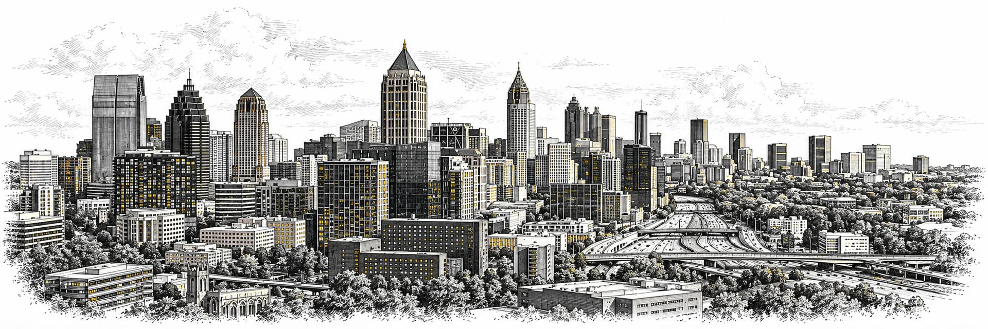 Stadtansicht von Atlanta · Tuscheillustration nach Fotoreferenz