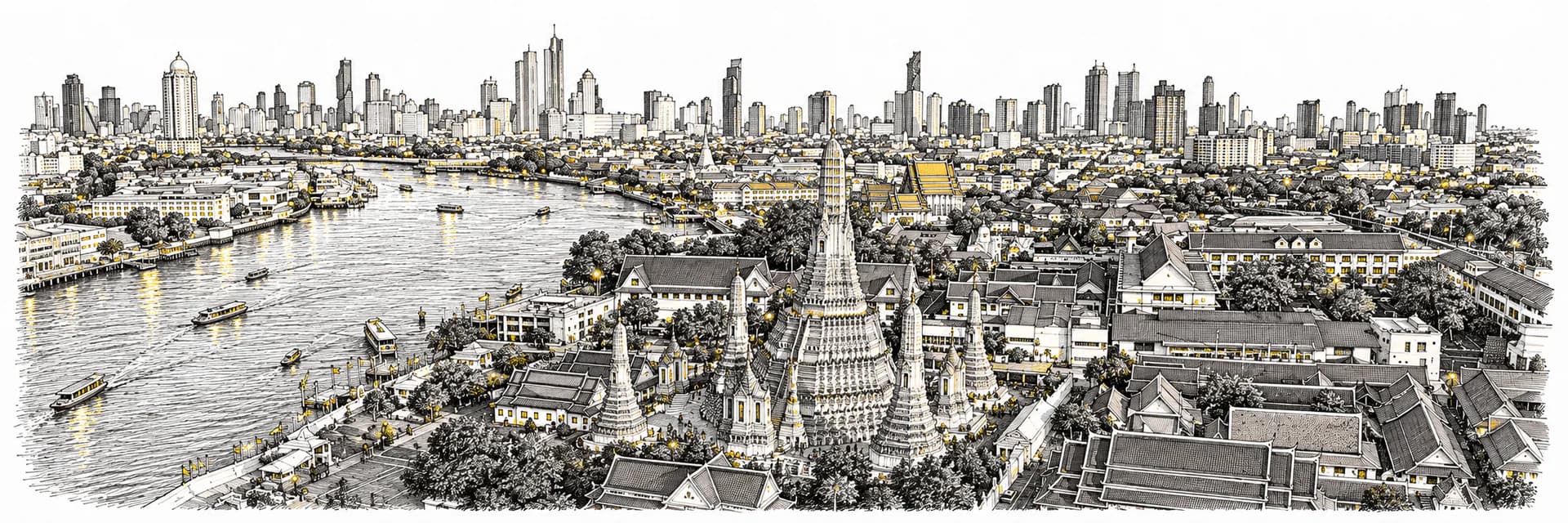 Stadtansicht von Bangkok · Tuscheillustration nach Fotoreferenz