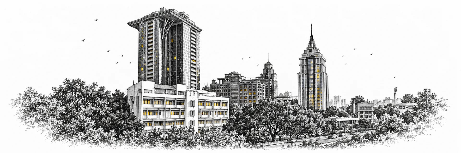 Stadtansicht von Bengaluru · Tuscheillustration nach Fotoreferenz