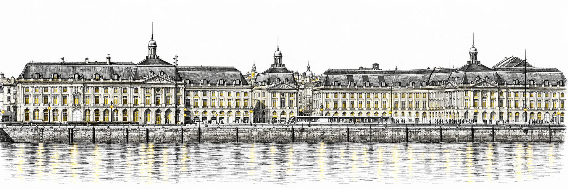 Stadtansicht von Bordeaux · Tuscheillustration nach Fotoreferenz