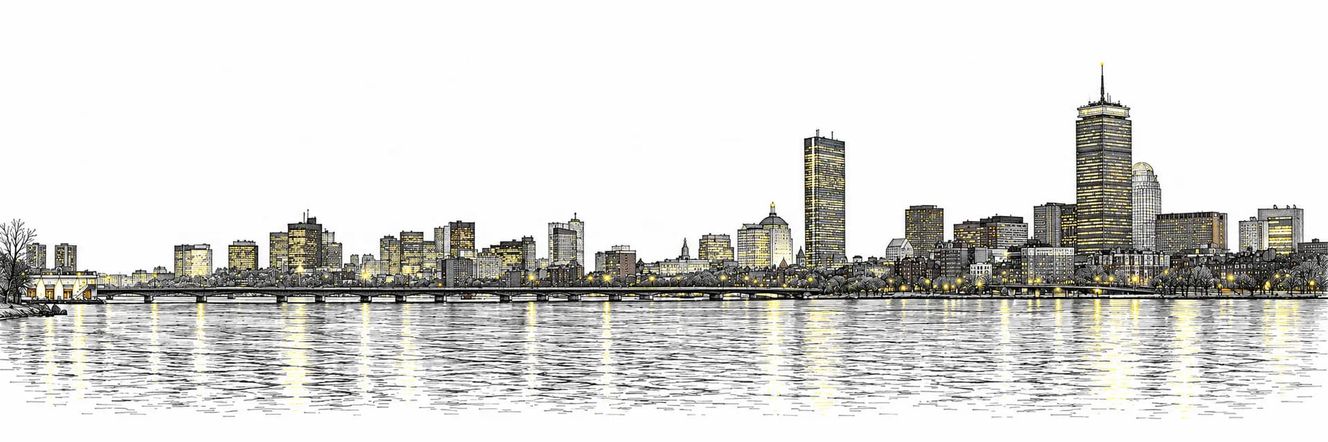 Stadtansicht von Boston · Tuscheillustration nach Fotoreferenz
