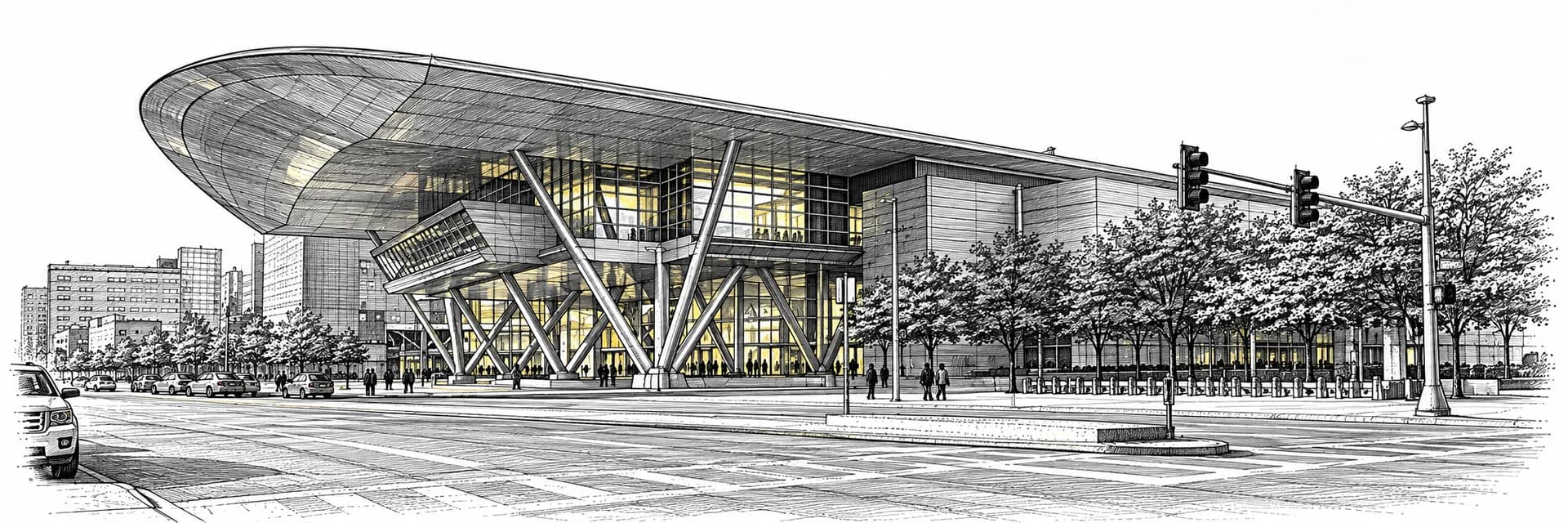 Thomas M. Menino Convention & Exhibition Center · Ink illustration based on a photo reference