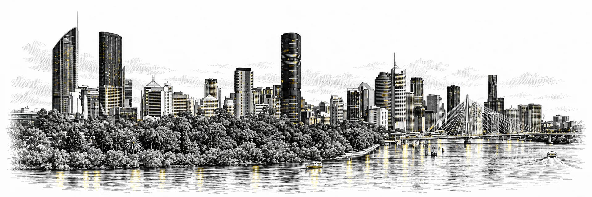 Stadtansicht von Brisbane · Tuscheillustration nach Fotoreferenz