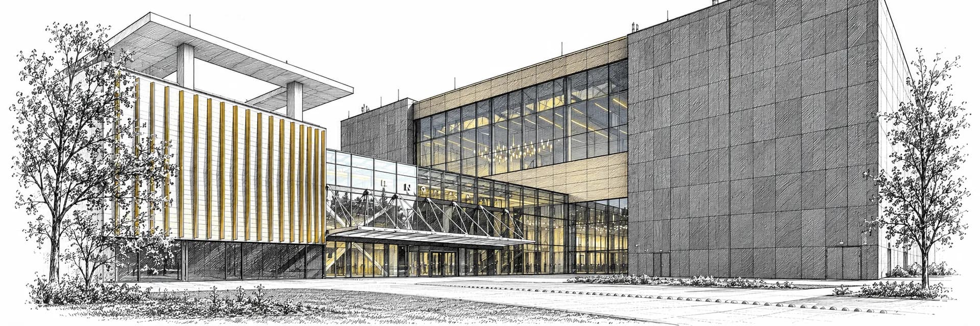 Congress Centre on the HUNGEXPO grounds · Ink illustration based on a photo reference