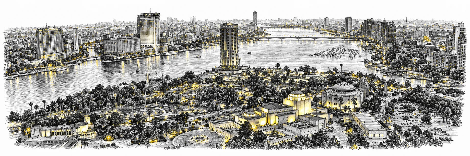 City view of Cairo · Ink illustration based on a photo reference
