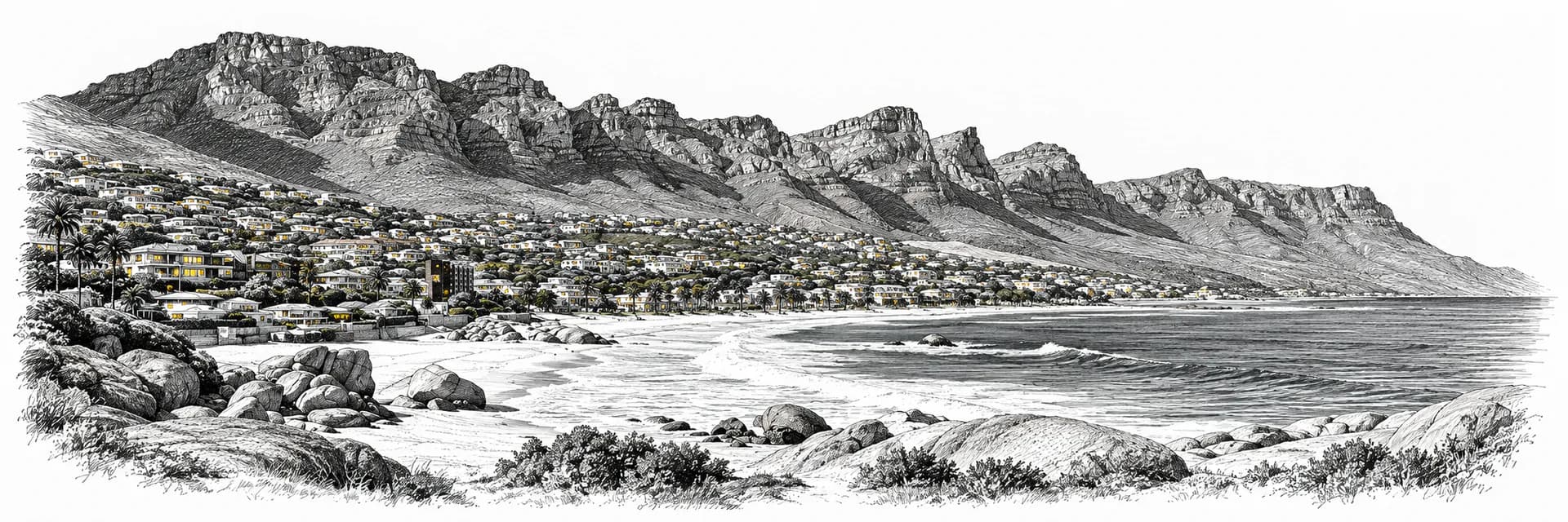 Stadtansicht von Cape Town · Tuscheillustration nach Fotoreferenz