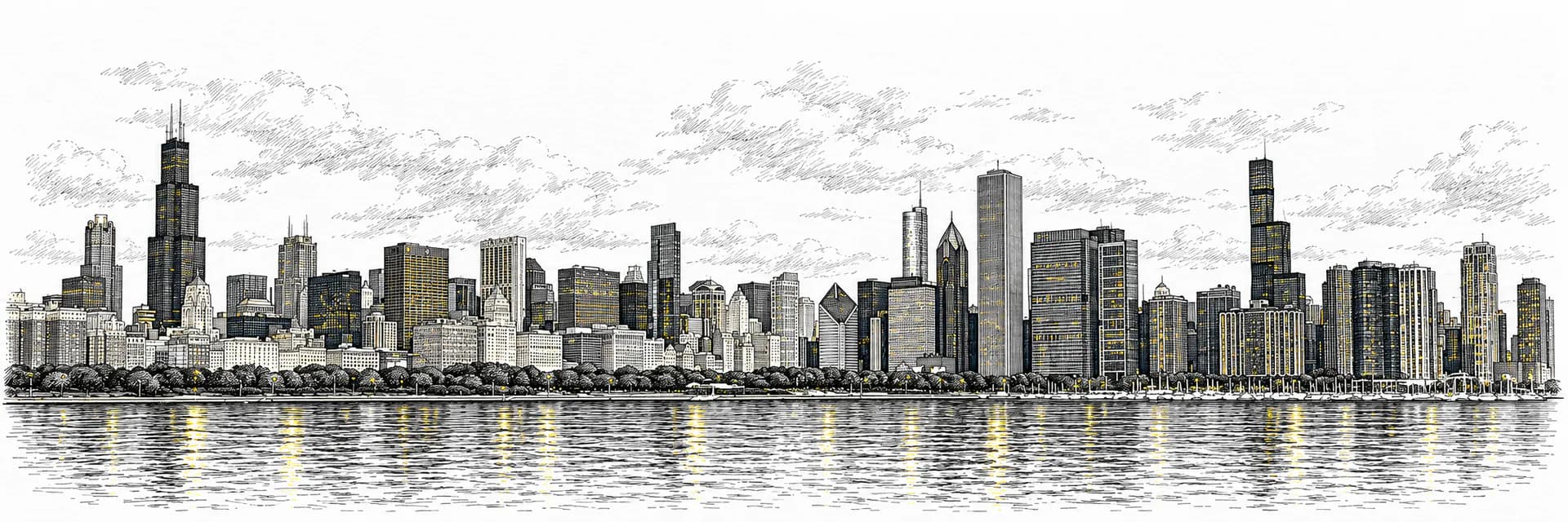 Stadtansicht von Chicago · Tuscheillustration nach Fotoreferenz