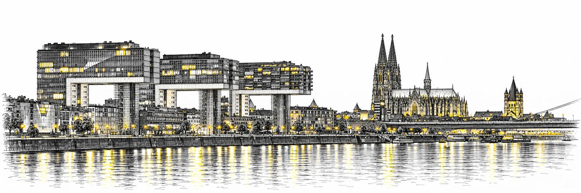 City view of Cologne · Ink illustration based on a photo reference