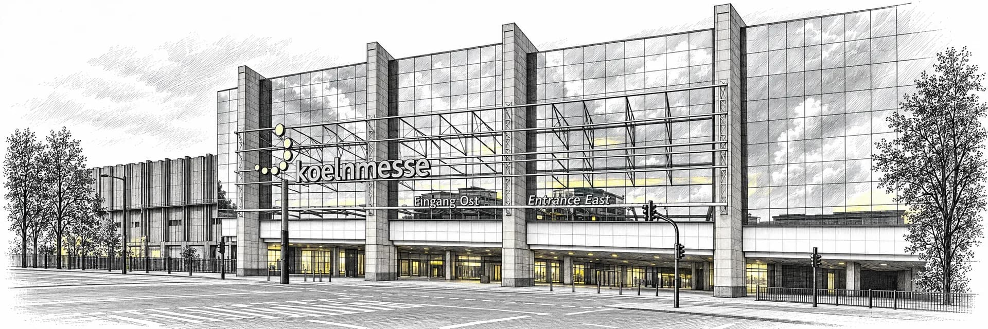 Koelnmesse Entrance East · Ink illustration based on a photo reference