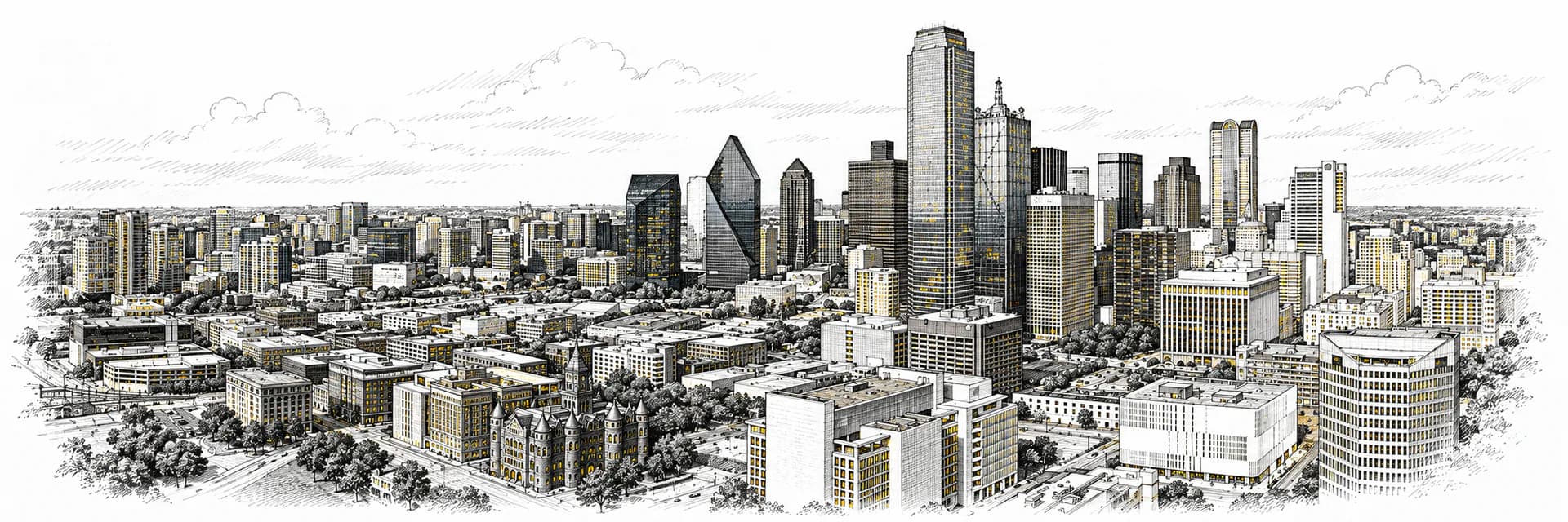 Stadtansicht von Dallas · Tuscheillustration nach Fotoreferenz