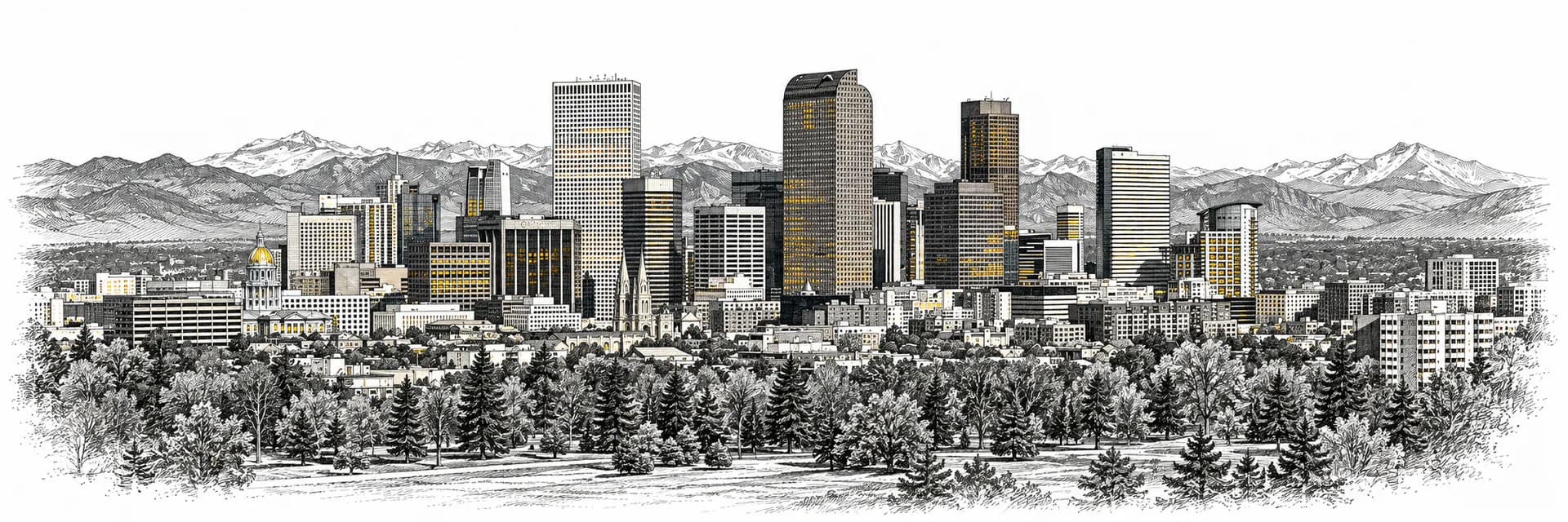 Stadtansicht von Denver · Tuscheillustration nach Fotoreferenz