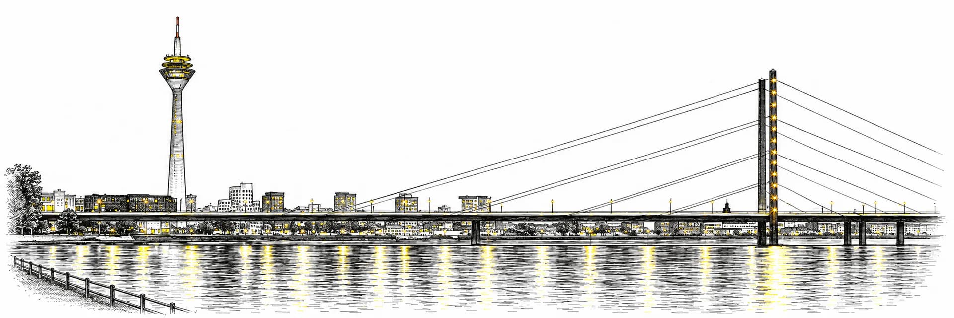 Stadtansicht von Düsseldorf · Tuscheillustration nach Fotoreferenz