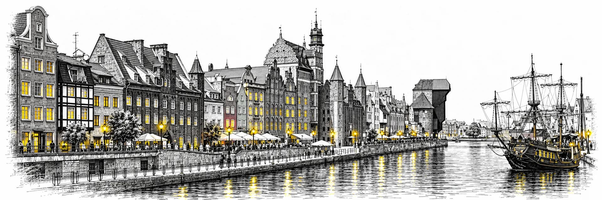 Stadtansicht von Gdańsk · Tuscheillustration nach Fotoreferenz