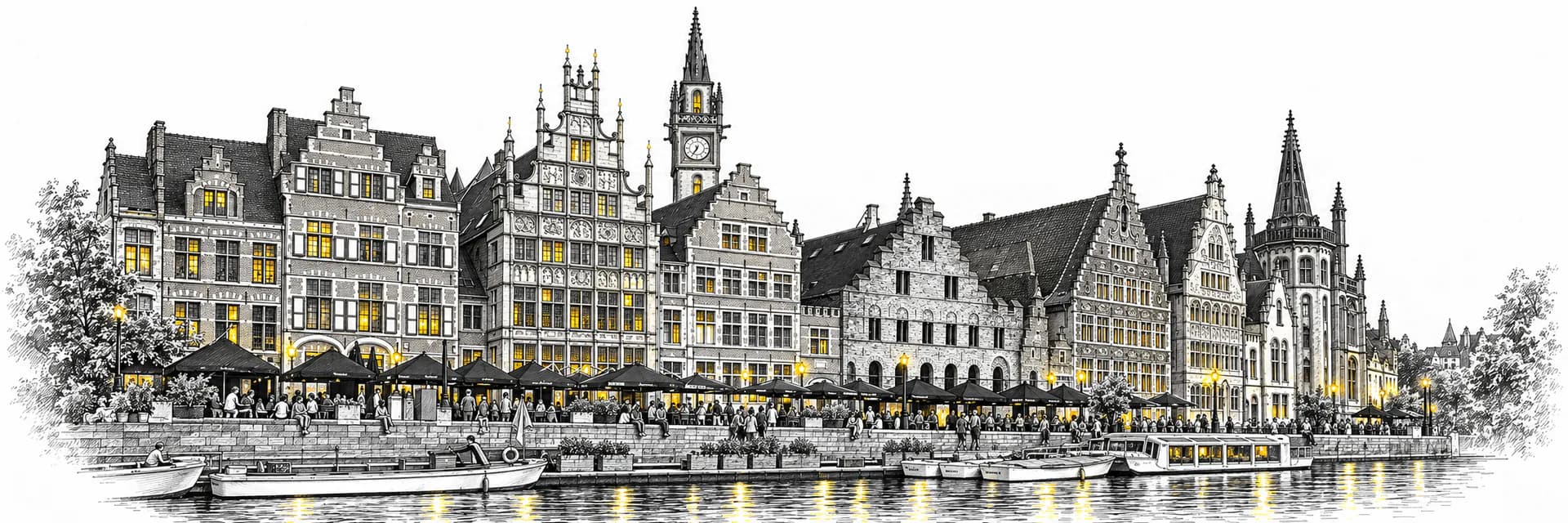 City view of Gent · Ink illustration based on a photo reference