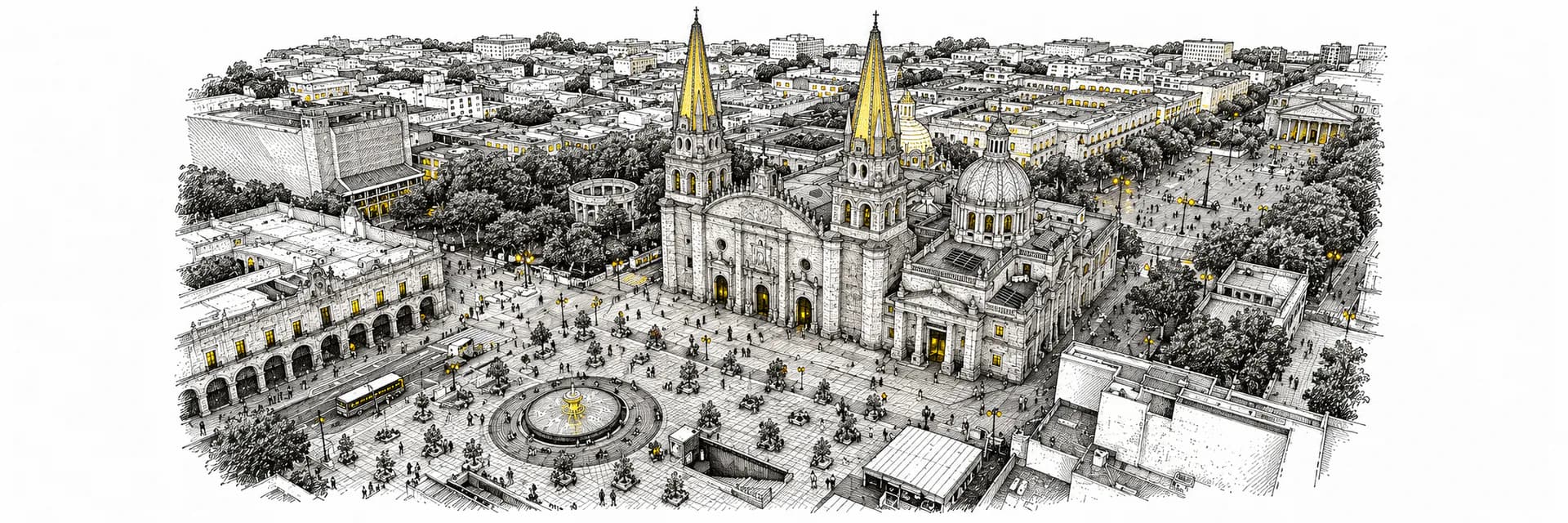 Stadtansicht von Guadalajara · Tuscheillustration nach Fotoreferenz