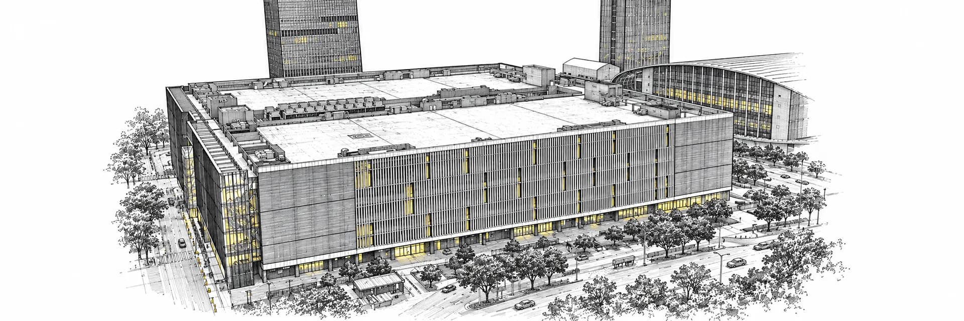 Poly World Trade Center Expo · Ink illustration based on a photo reference