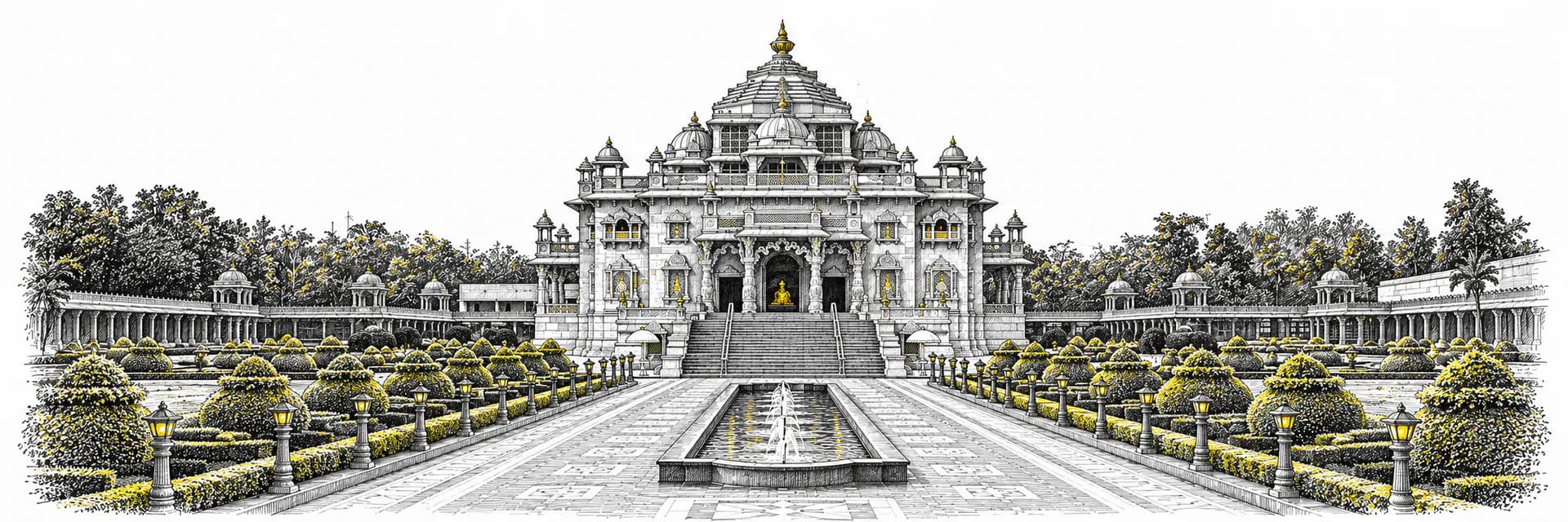 Stadtansicht von Gujarat · Tuscheillustration nach Fotoreferenz