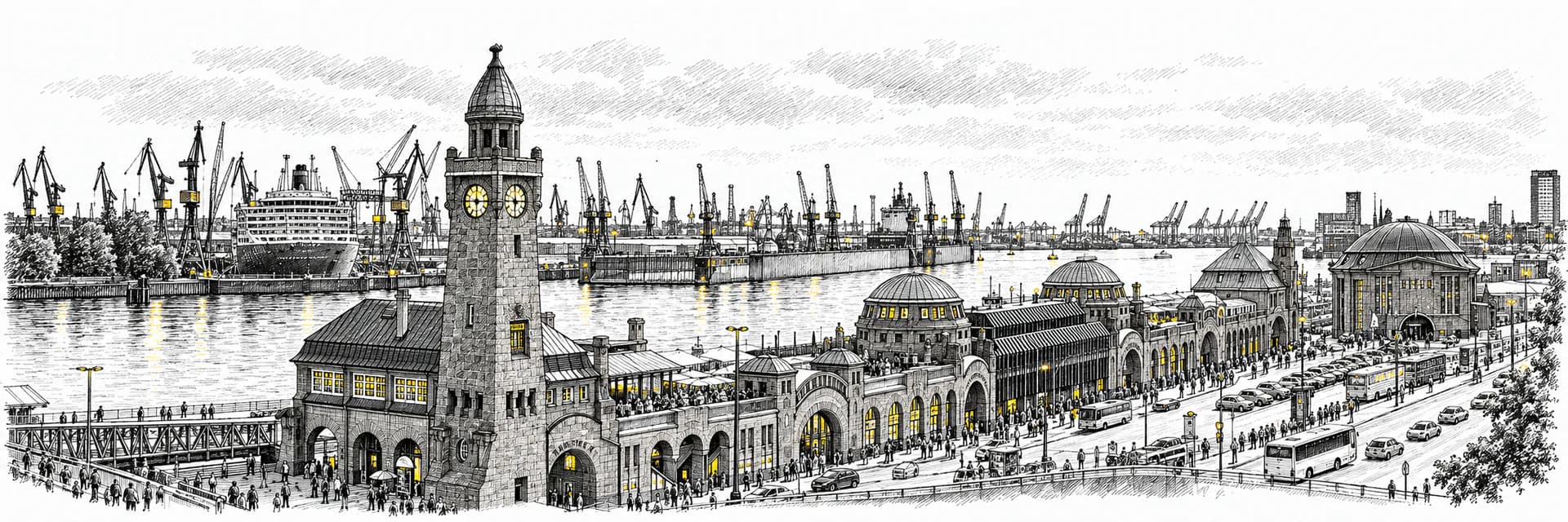 Stadtansicht von Hamburg · Tuscheillustration nach Fotoreferenz