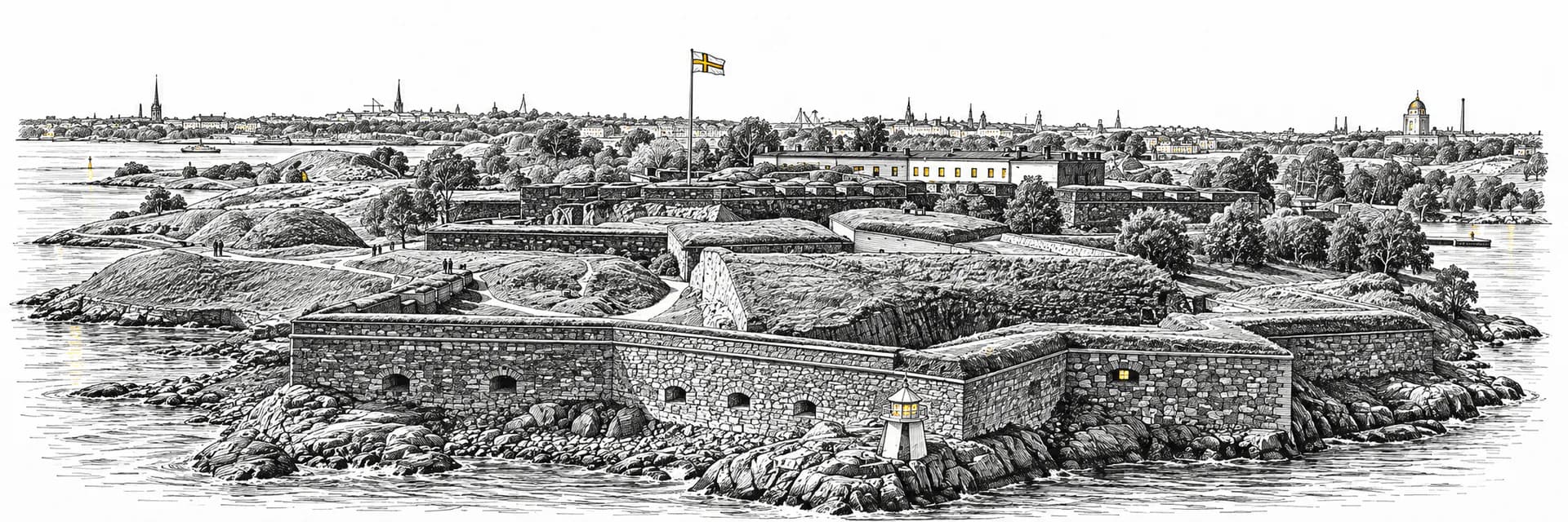 Stadtansicht von Helsinki · Tuscheillustration nach Fotoreferenz