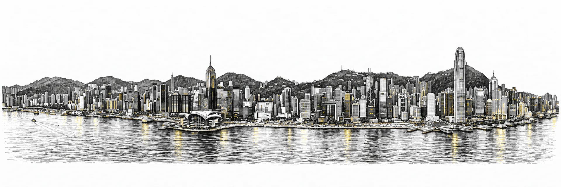 Stadtansicht von Hong Kong · Tuscheillustration nach Fotoreferenz