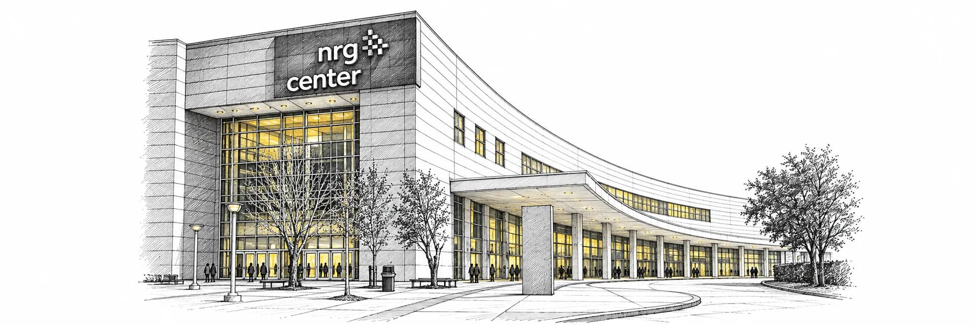 NRG Center on the NRG Park campus · Ink illustration based on a photo reference