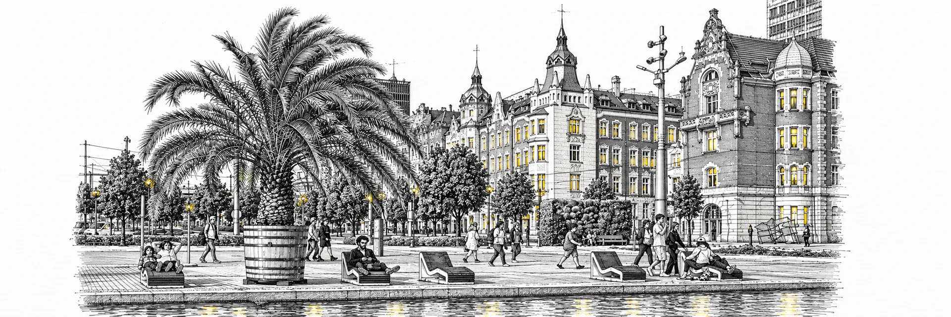 Stadtansicht von Katowice · Tuscheillustration nach Fotoreferenz