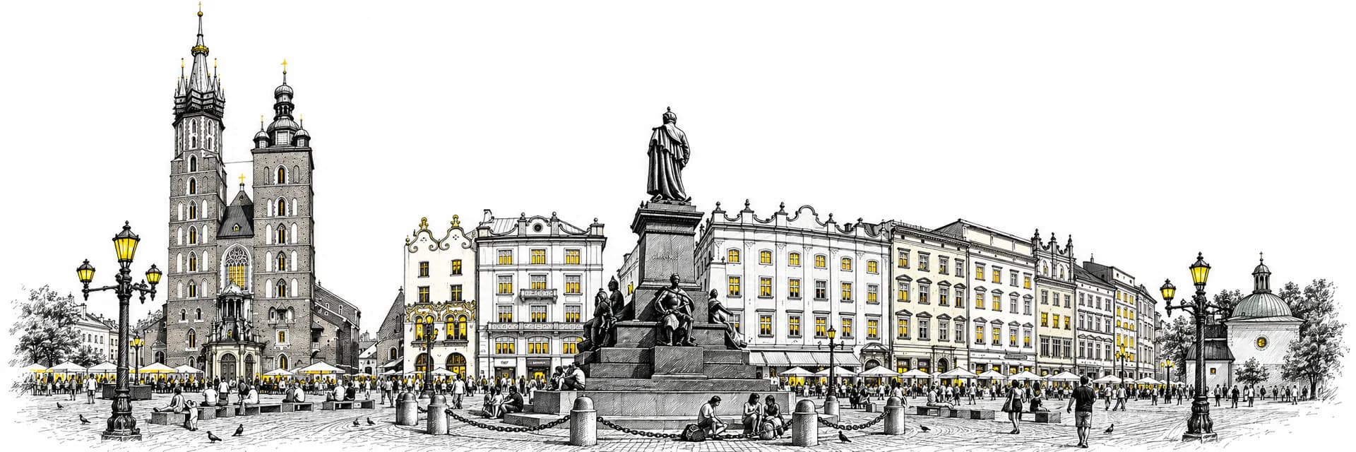 Stadtansicht von Kraków · Tuscheillustration nach Fotoreferenz