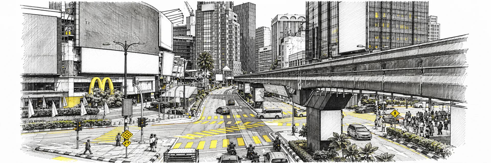 Stadtansicht von Kuala Lumpur · Tuscheillustration nach Fotoreferenz