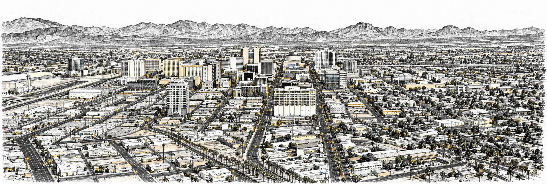 Stadtansicht von Las Vegas · Tuscheillustration nach Fotoreferenz