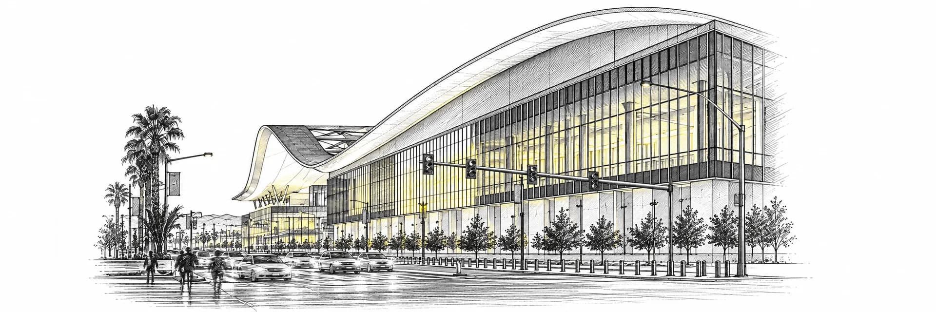 West Hall of Las Vegas Convention Center · Ink illustration based on a photo reference