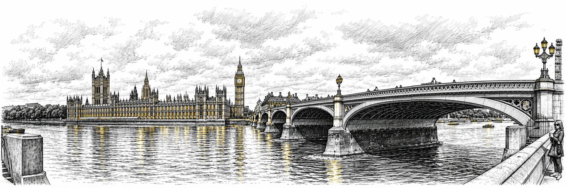 Stadtansicht von London · Tuscheillustration nach Fotoreferenz