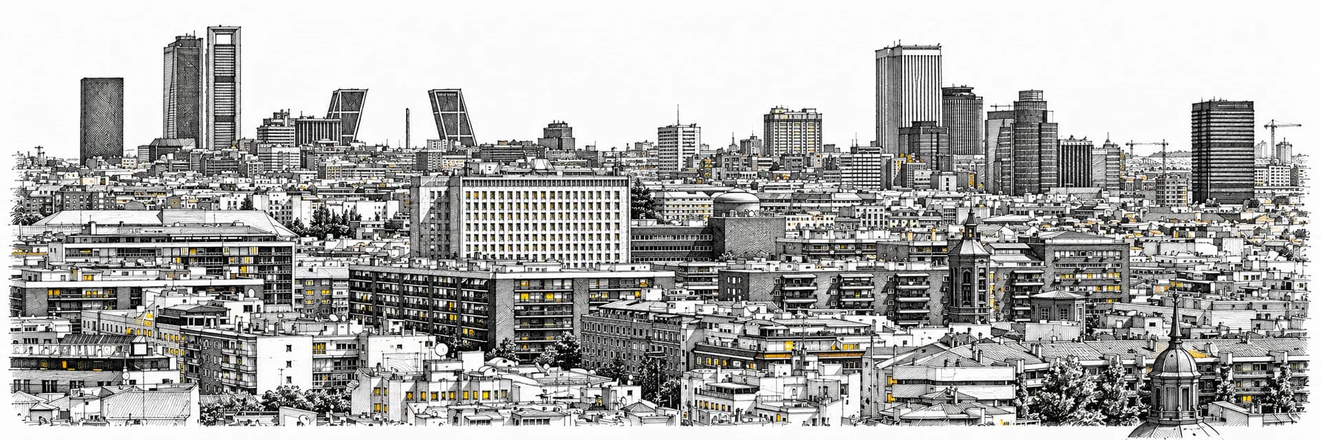 Stadtansicht von Madrid · Tuscheillustration nach Fotoreferenz