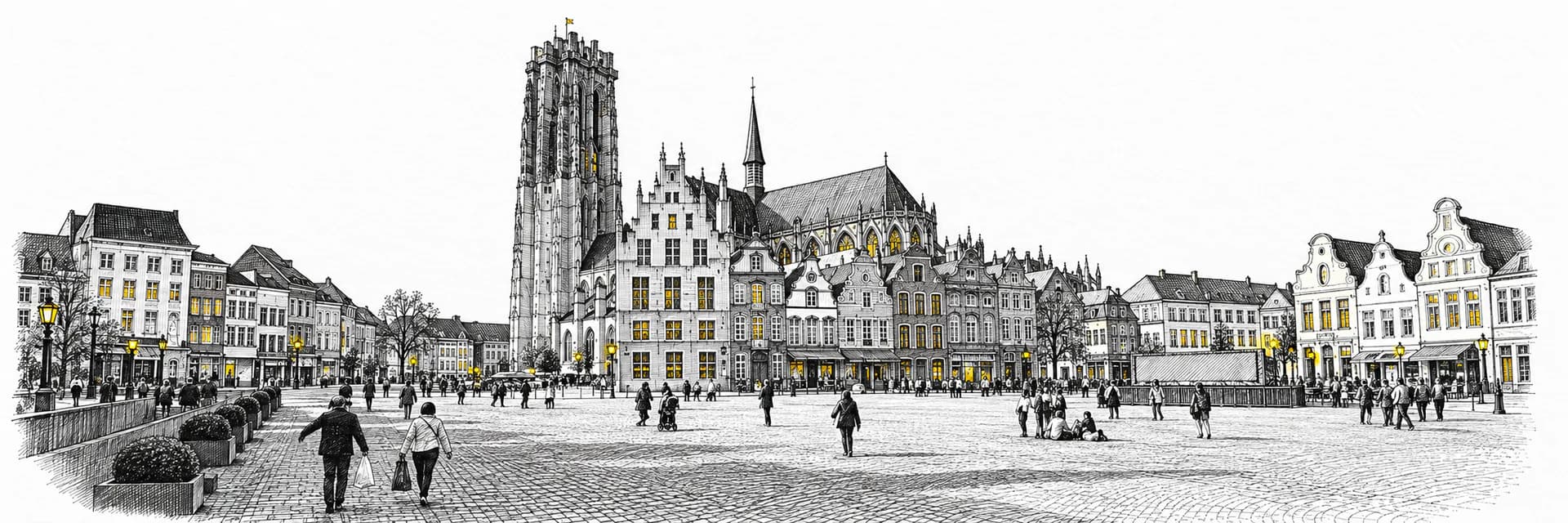 Stadtansicht von Mechelen · Tuscheillustration nach Fotoreferenz