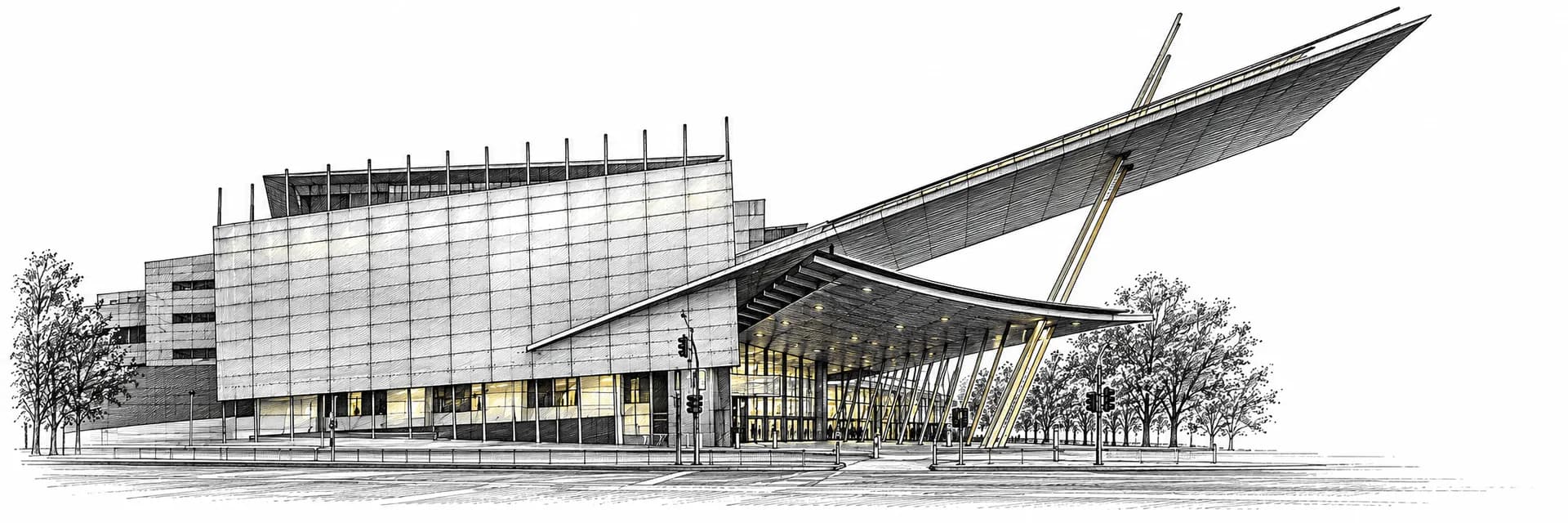 Melbourne Convention and Exhibition Centre · Ink illustration based on a photo reference