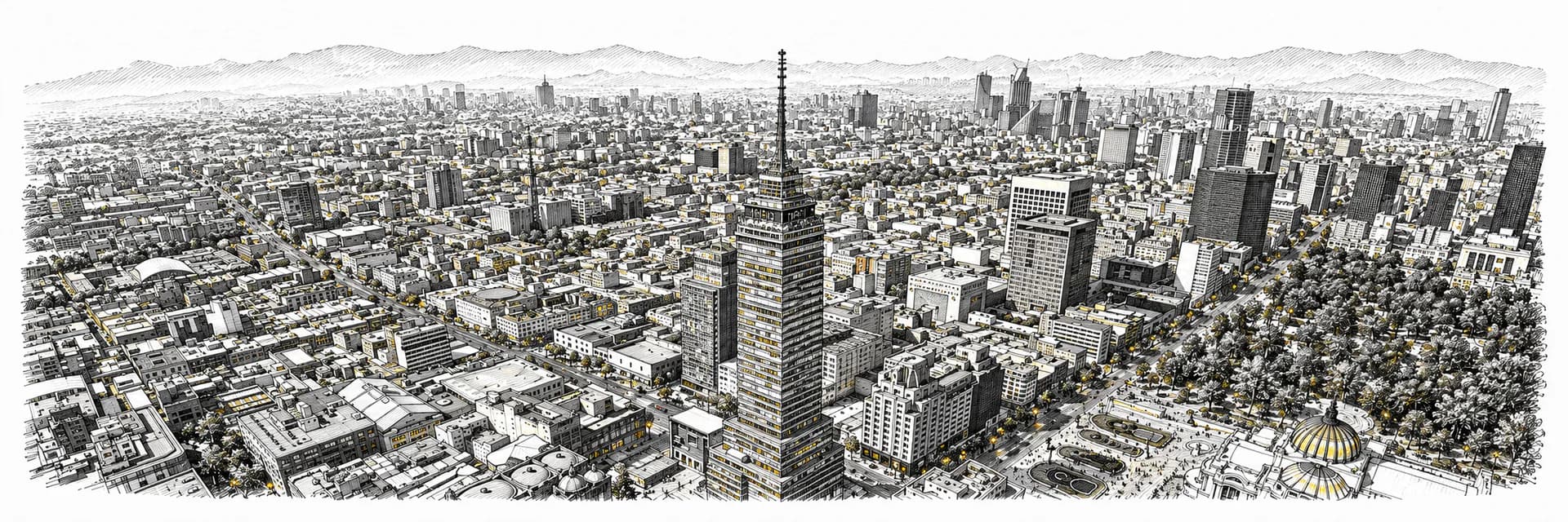 Stadtansicht von Mexico City · Tuscheillustration nach Fotoreferenz