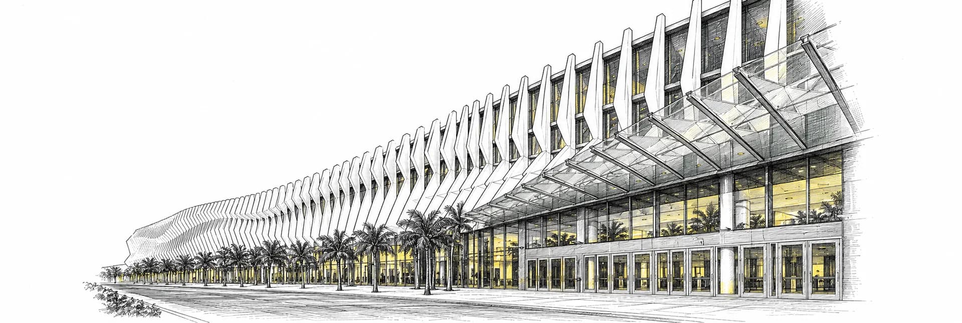 Miami Beach Convention Center · Ink illustration based on a photo reference