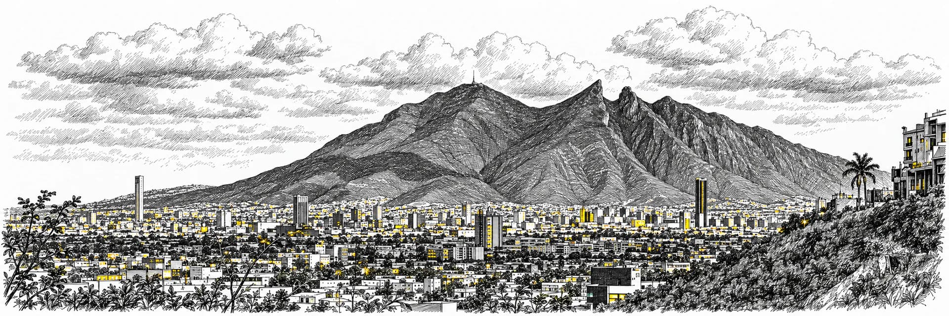 Stadtansicht von Monterrey · Tuscheillustration nach Fotoreferenz