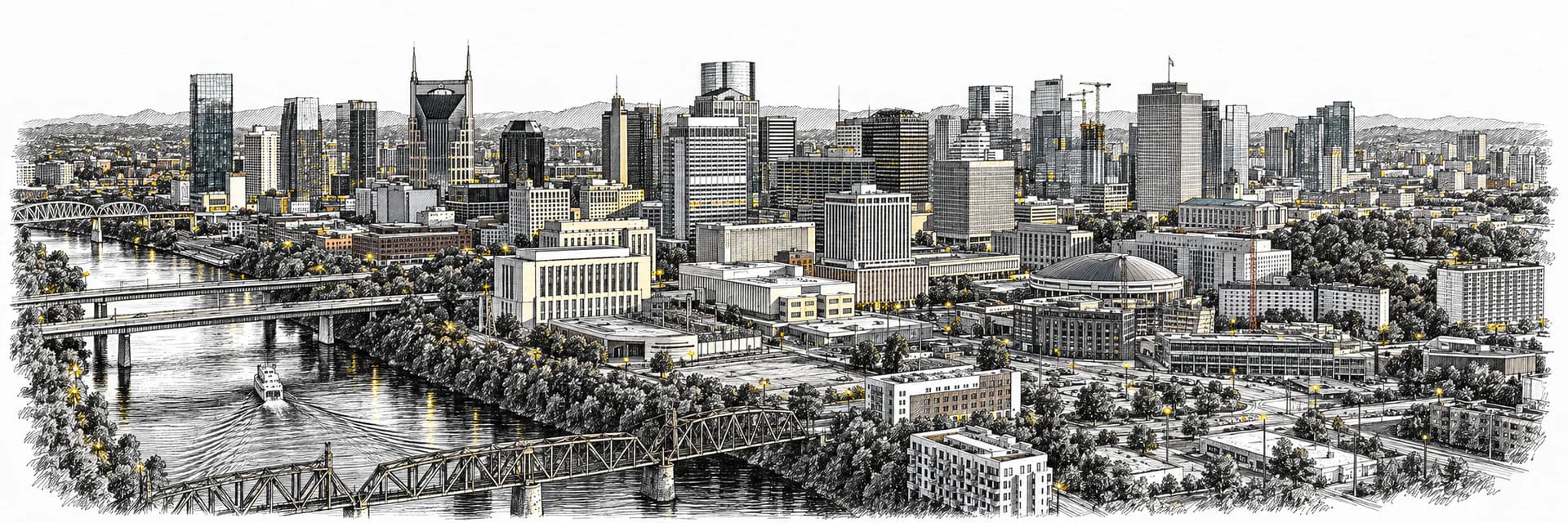 Stadtansicht von Nashville · Tuscheillustration nach Fotoreferenz