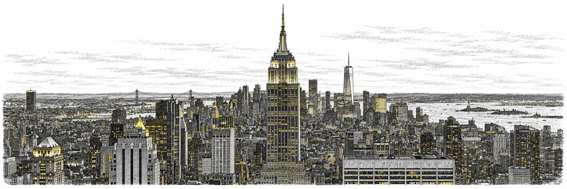 Stadtansicht von New York · Tuscheillustration nach Fotoreferenz