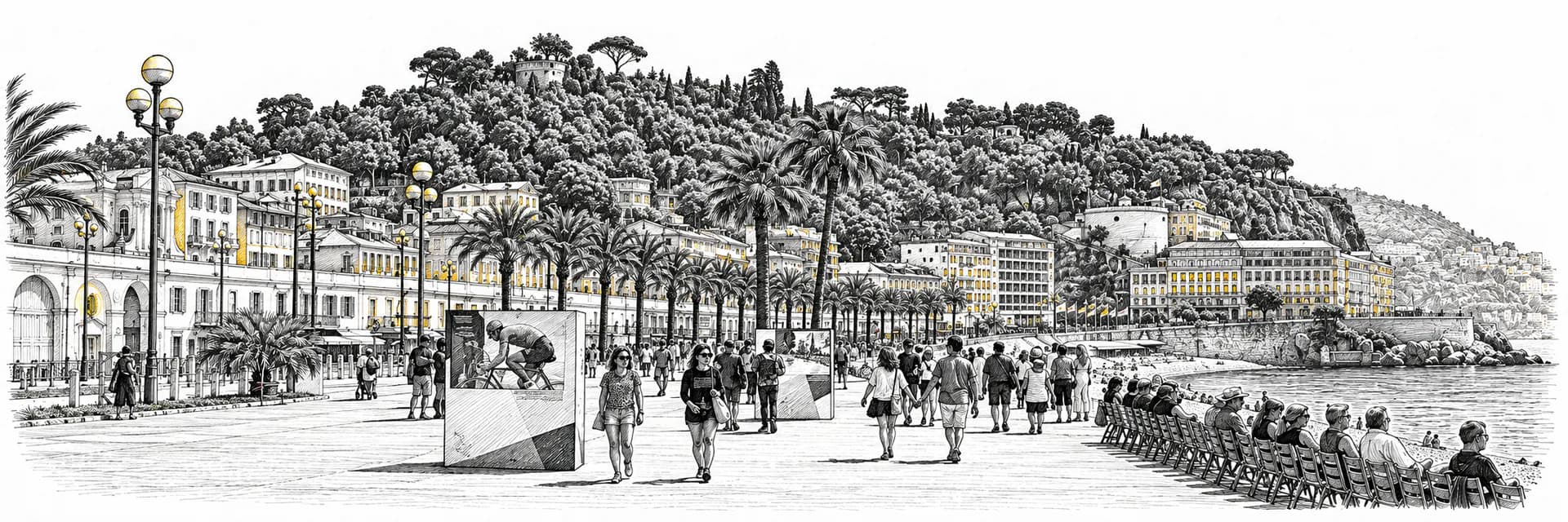 Stadtansicht von Nice · Tuscheillustration nach Fotoreferenz