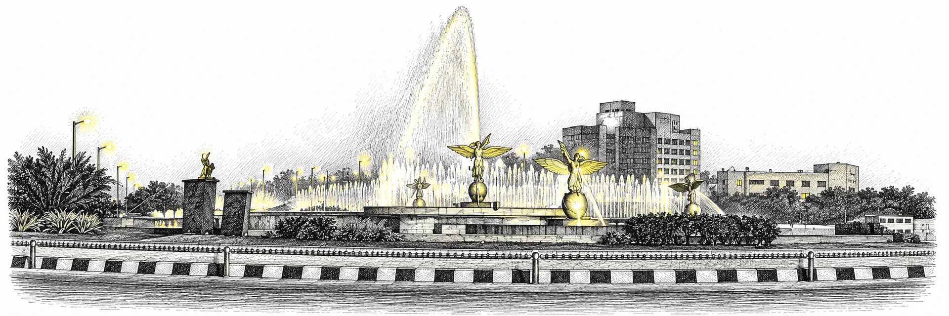 City view of Noida · Ink illustration based on a photo reference