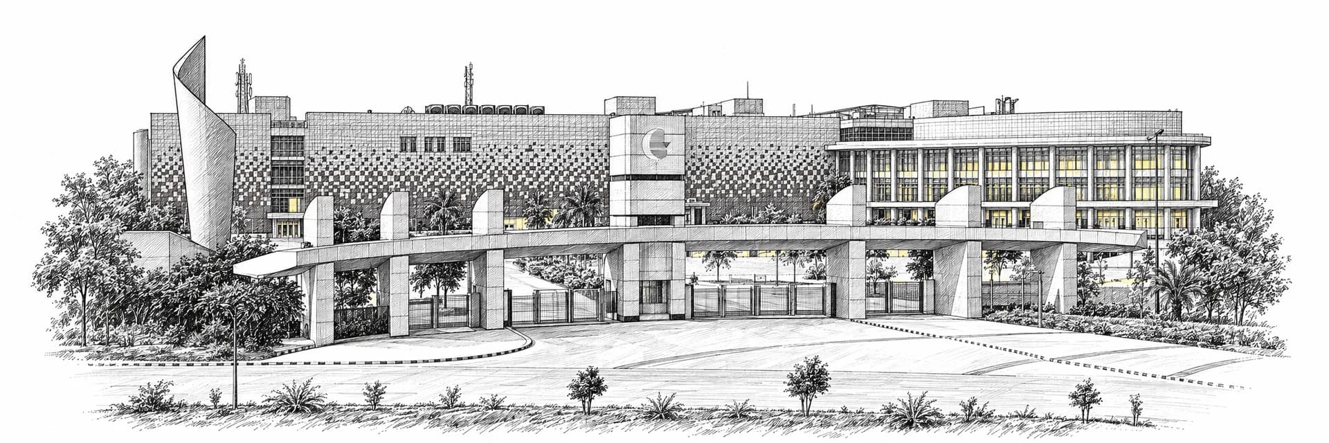India Expo Centre & Mart · Ink illustration based on a photo reference