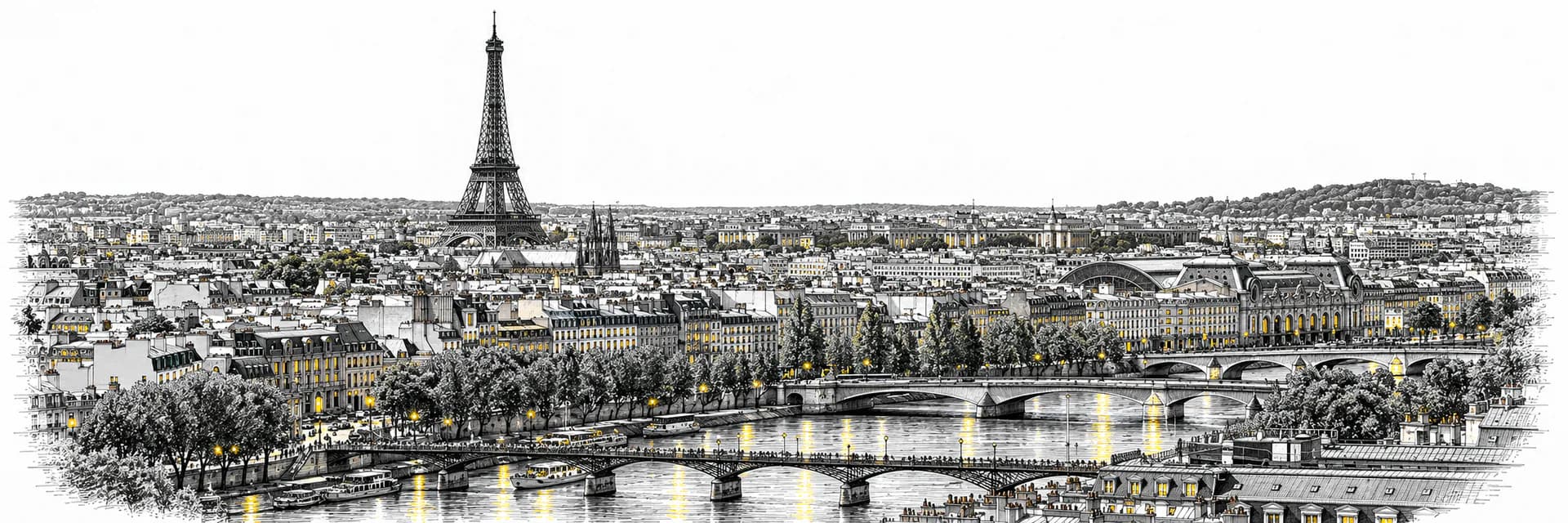 Stadtansicht von Paris · Tuscheillustration nach Fotoreferenz