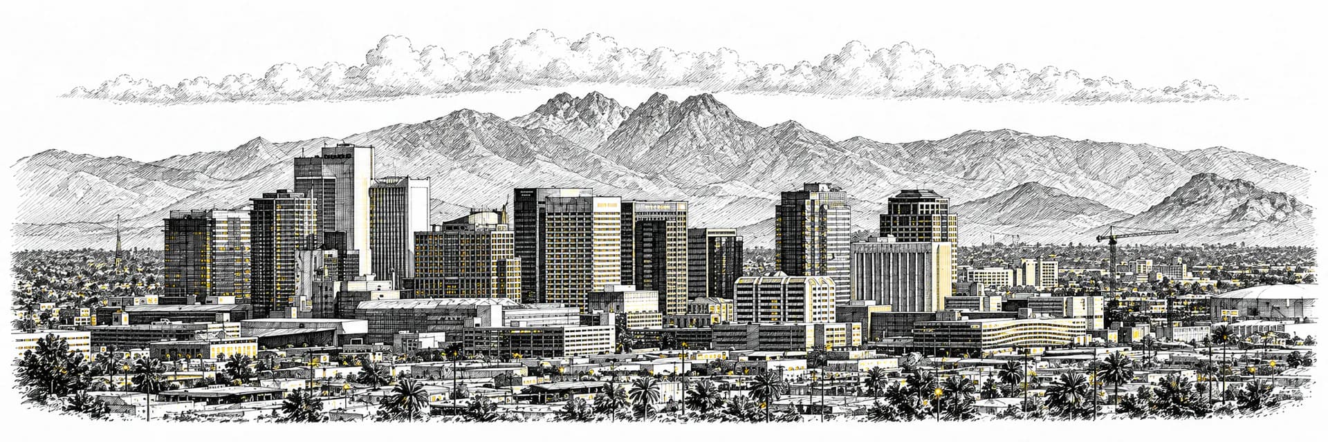 City view of Phoenix · Ink illustration based on a photo reference