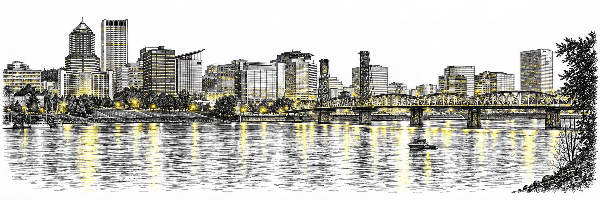 Stadtansicht von Portland · Tuscheillustration nach Fotoreferenz