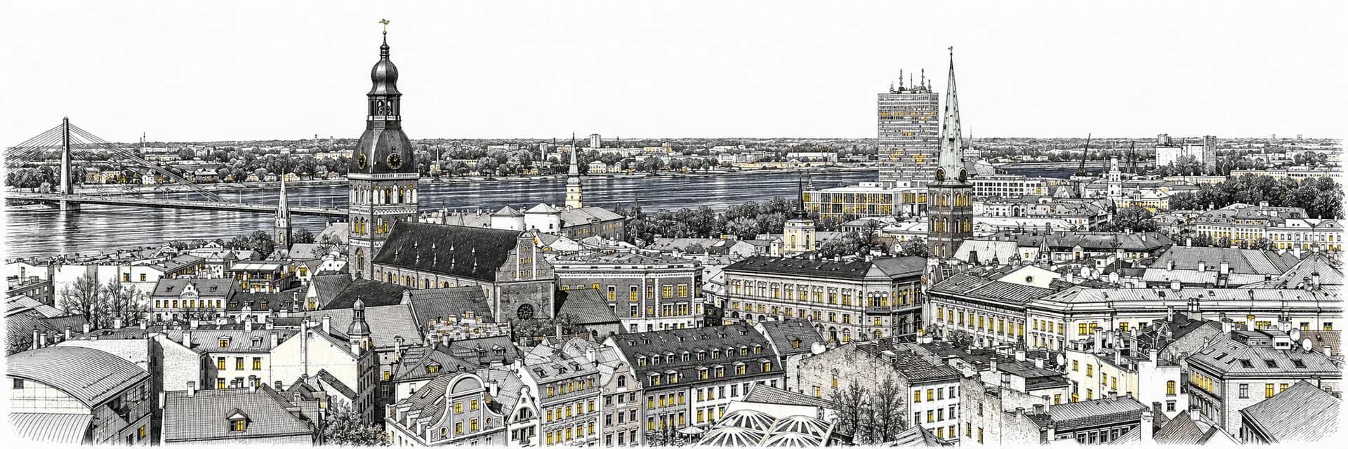 Stadtansicht von Riga · Tuscheillustration nach Fotoreferenz