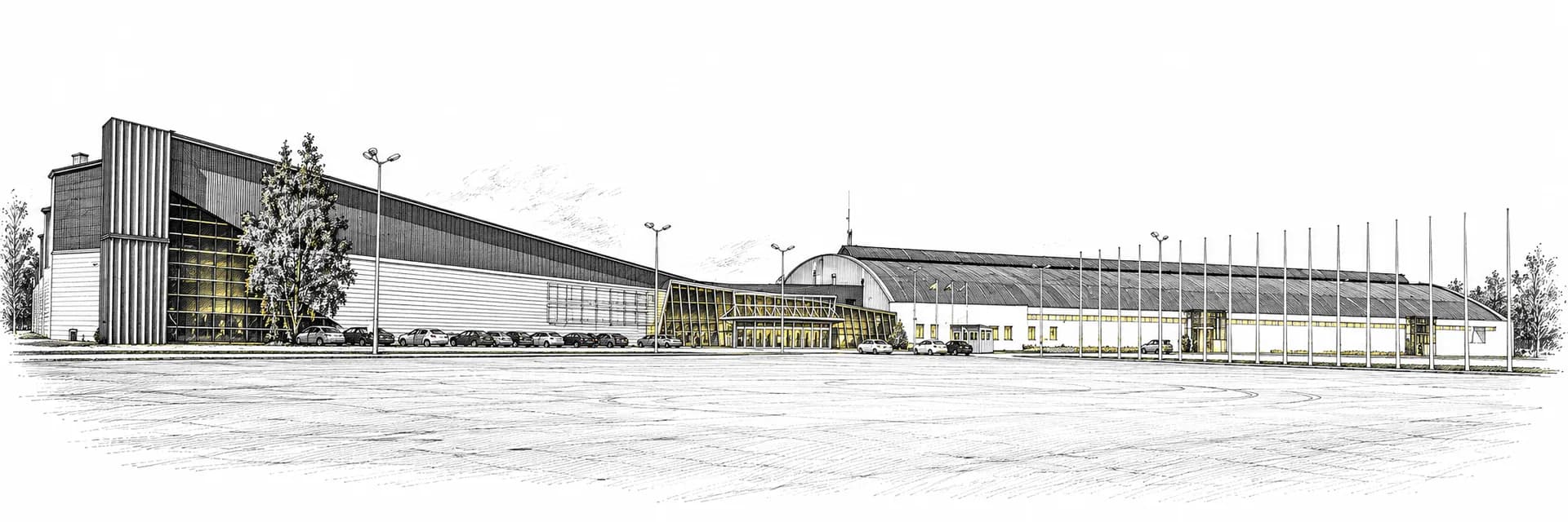 Ķīpsala International Exhibition Centre · Tuscheillustration nach Fotoreferenz